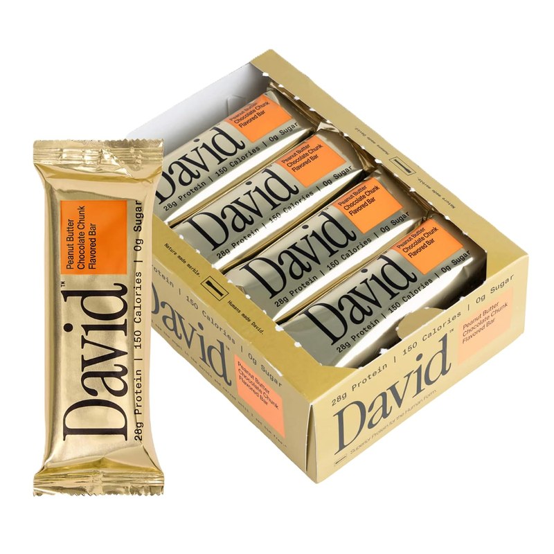 David Protein Bars, Peanut Butter Chocolate Chunk, 12 Pack