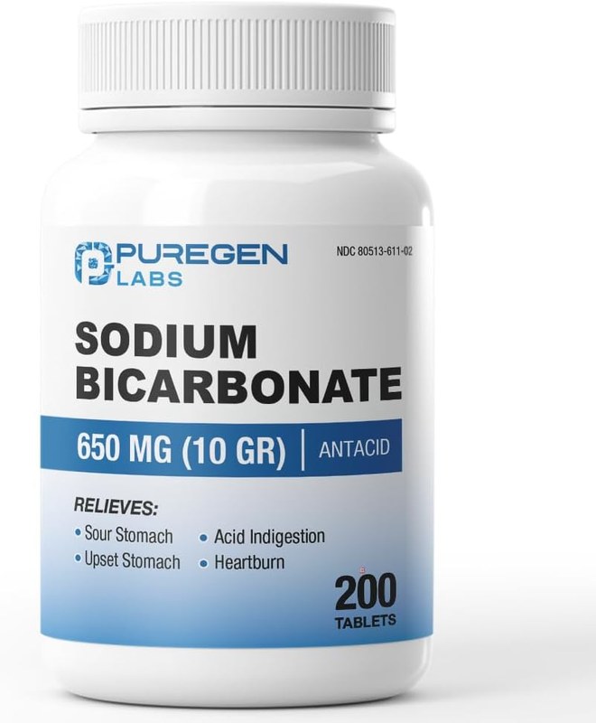 Puregen Labs Sodium Bicarbonate Tablets 650mg, 200 Count